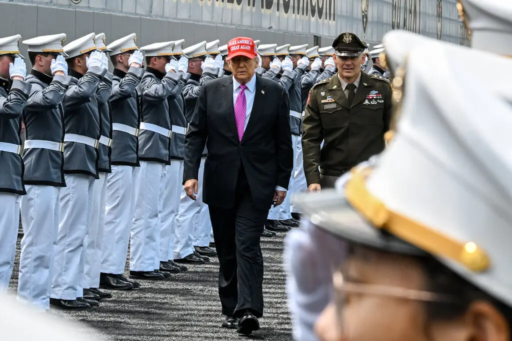 Donald Trump speaking at May 2025 press briefing.