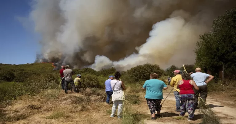 Fires in Spain persist after heatwave, burning 3,800 square km and killing four people.
